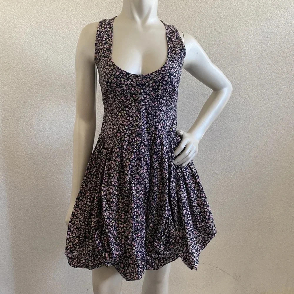 Anthropologie Maeve Alyssum Black Sleeveless Floral Snap Front Dress | Size 0